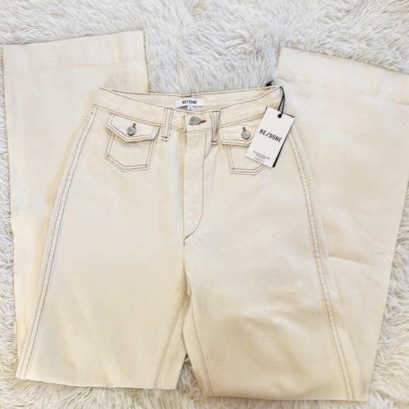NWT $295 REDONE 70’s Ultra High Rise Wide Leg Birch white denim jeans women 32 - Picture 7 of 8